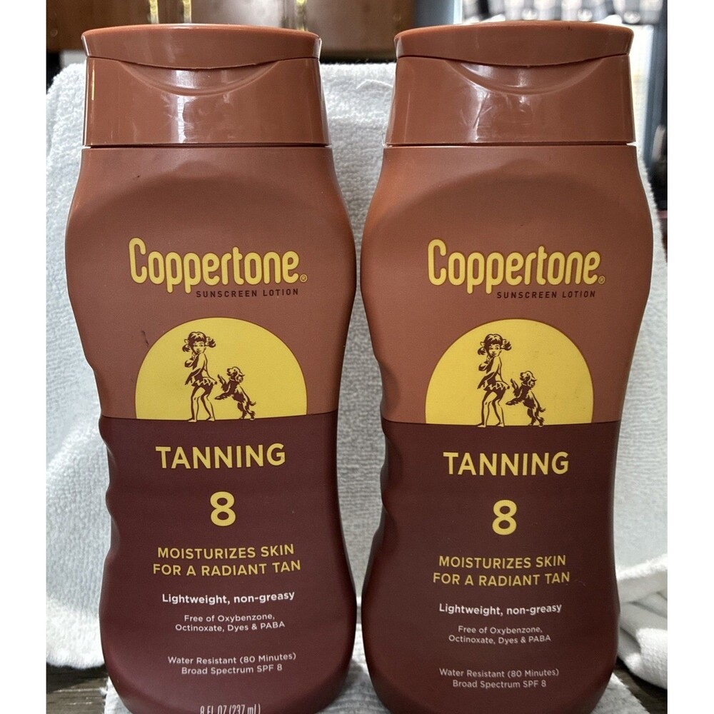 Coppertone Tanning Sunscreen Lotion SPF 8, Water Resistant 8 fl oz 2-PACK